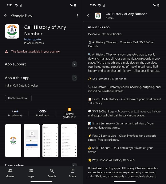 Figure 1. Call History of Any Number app on Google Play